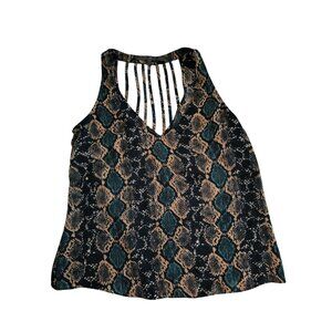 Guess Womens Sleeveless Snake Print Halter Top Size L